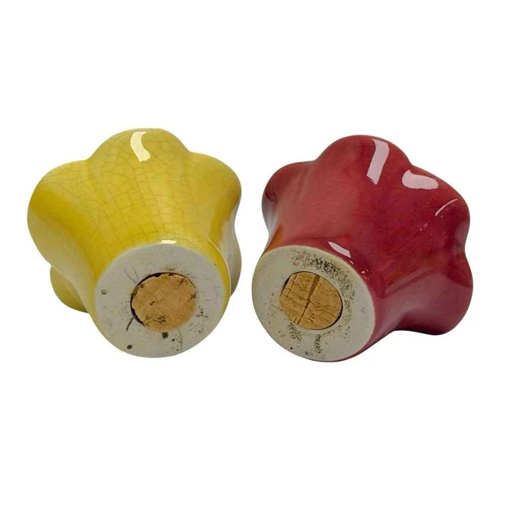Vintage Ceramic Rose Bud Floral Salt & Pepper Shaker Set W/‎ Base & Stopper MCM